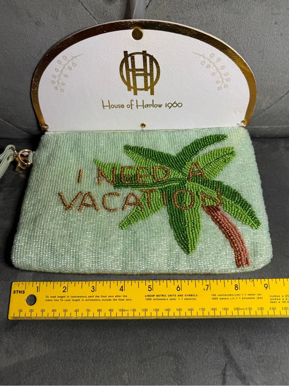 House of Harlow Made in India. Mint Beaded Wristlet with Palm Bead. 9”x6”